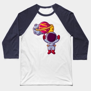 Cute Astronaut Flying with Planet Balloons Cartoon Baseball T-Shirt